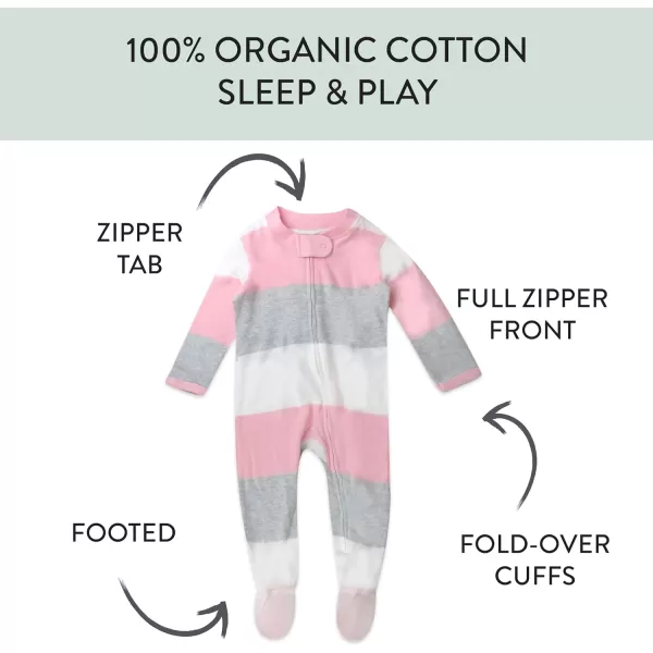 HonestBaby Sleep and Play Footed Pajamas OnePiece Sleeper Jumpsuit ZipFront Pjs 100 Organic Cotton for Baby Girls1 Jumbo Stripe Petal Pink