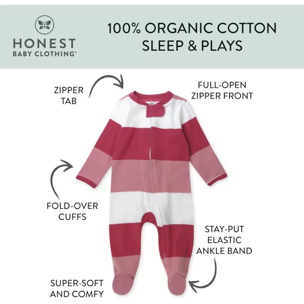 HonestBaby Sleep and Play Footed Pajamas OnePiece Sleeper Jumpsuit ZipFront Pjs 100 Organic Cotton for Baby Girls1 Jumbo Stripe Pink Rose