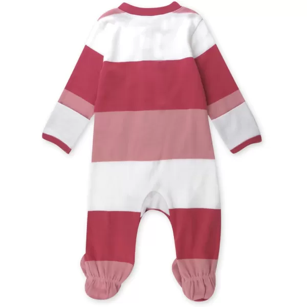 HonestBaby Sleep and Play Footed Pajamas OnePiece Sleeper Jumpsuit ZipFront Pjs 100 Organic Cotton for Baby Girls1 Jumbo Stripe Pink Rose