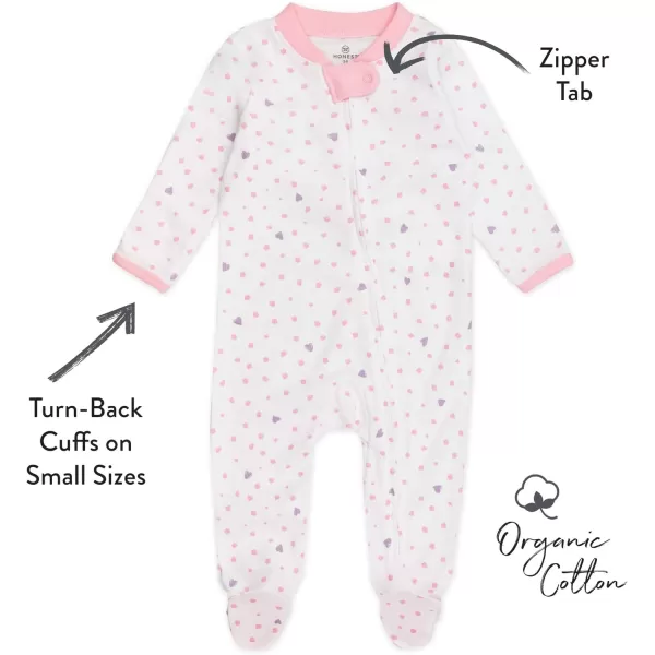 HonestBaby Sleep and Play Footed Pajamas OnePiece Sleeper Jumpsuit ZipFront Pjs 100 Organic Cotton for Baby Girls1 Love Dot