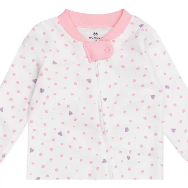 HonestBaby Sleep and Play Footed Pajamas OnePiece Sleeper Jumpsuit ZipFront Pjs 100 Organic Cotton for Baby Girls1 Love Dot