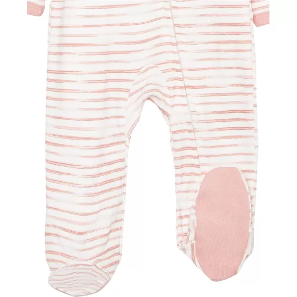 HonestBaby Sleep and Play Footed Pajamas OnePiece Sleeper Jumpsuit ZipFront Pjs 100 Organic Cotton for Baby Girls1 Nature Stripe Strawberry Cream