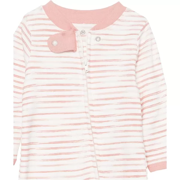 HonestBaby Sleep and Play Footed Pajamas OnePiece Sleeper Jumpsuit ZipFront Pjs 100 Organic Cotton for Baby Girls1 Nature Stripe Strawberry Cream