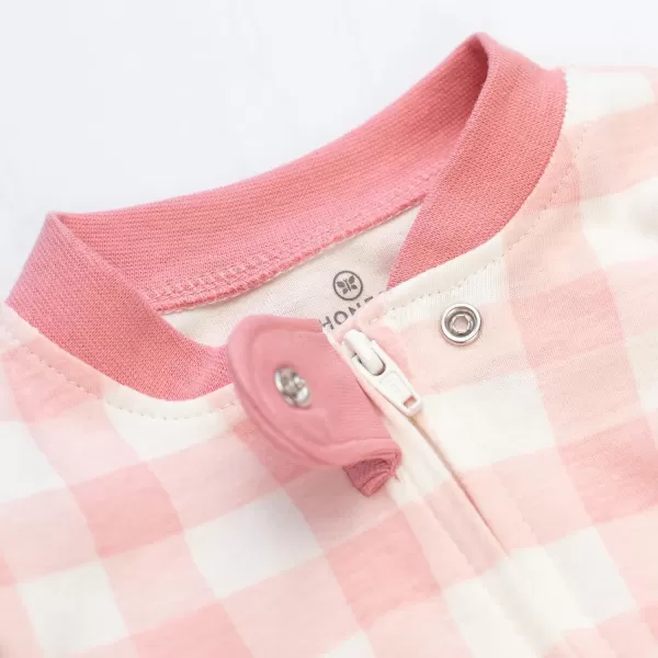 HonestBaby Sleep and Play Footed Pajamas OnePiece Sleeper Jumpsuit ZipFront Pjs 100 Organic Cotton for Baby Girls1 Pink Check