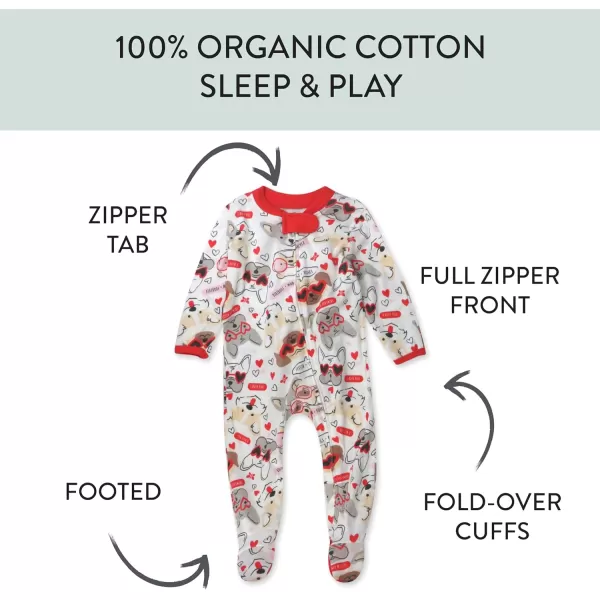 HonestBaby Sleep and Play Footed Pajamas OnePiece Sleeper Jumpsuit ZipFront Pjs 100 Organic Cotton for Baby Girls1 Pug Love