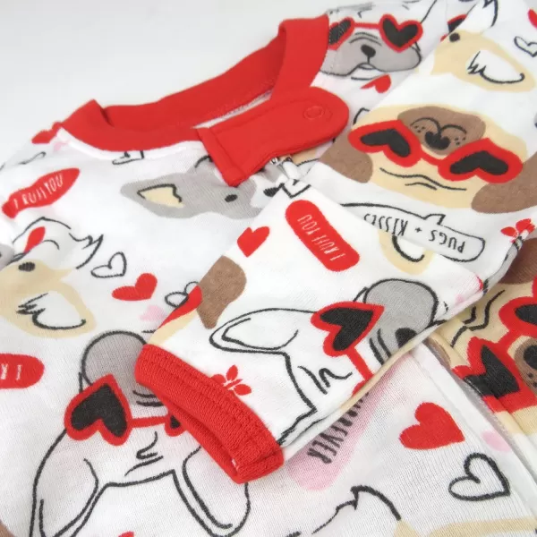 HonestBaby Sleep and Play Footed Pajamas OnePiece Sleeper Jumpsuit ZipFront Pjs 100 Organic Cotton for Baby Girls1 Pug Love