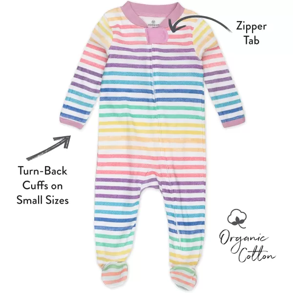 HonestBaby Sleep and Play Footed Pajamas OnePiece Sleeper Jumpsuit ZipFront Pjs 100 Organic Cotton for Baby Girls1 Rainbow Stripe