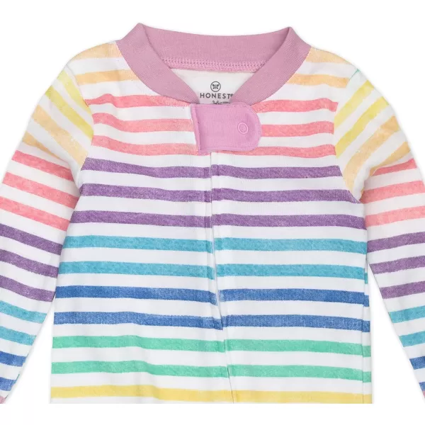 HonestBaby Sleep and Play Footed Pajamas OnePiece Sleeper Jumpsuit ZipFront Pjs 100 Organic Cotton for Baby Girls1 Rainbow Stripe