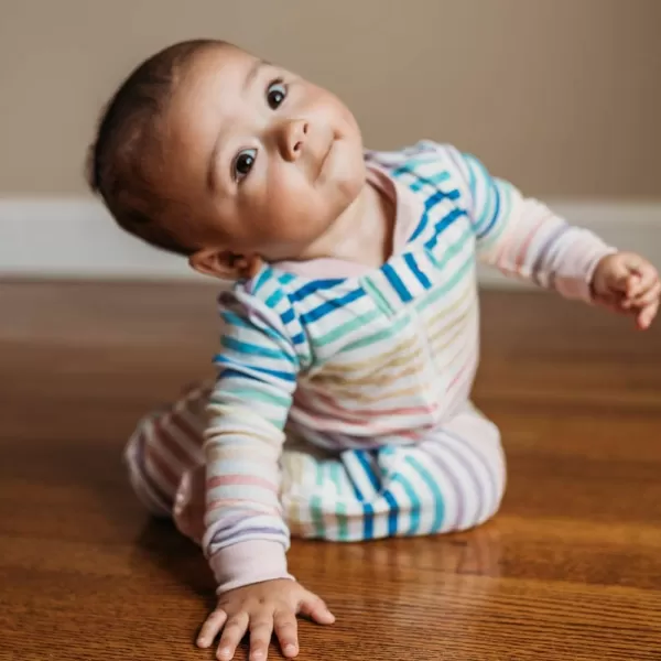 HonestBaby Sleep and Play Footed Pajamas OnePiece Sleeper Jumpsuit ZipFront Pjs 100 Organic Cotton for Baby Girls1 Rainbow Stripe