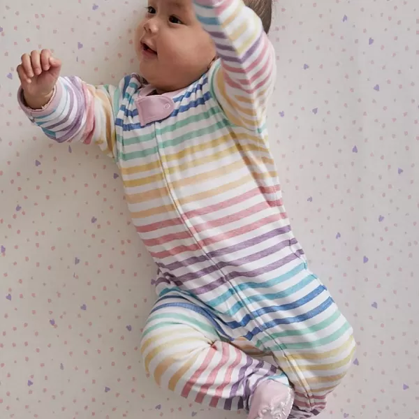 HonestBaby Sleep and Play Footed Pajamas OnePiece Sleeper Jumpsuit ZipFront Pjs 100 Organic Cotton for Baby Girls1 Rainbow Stripe