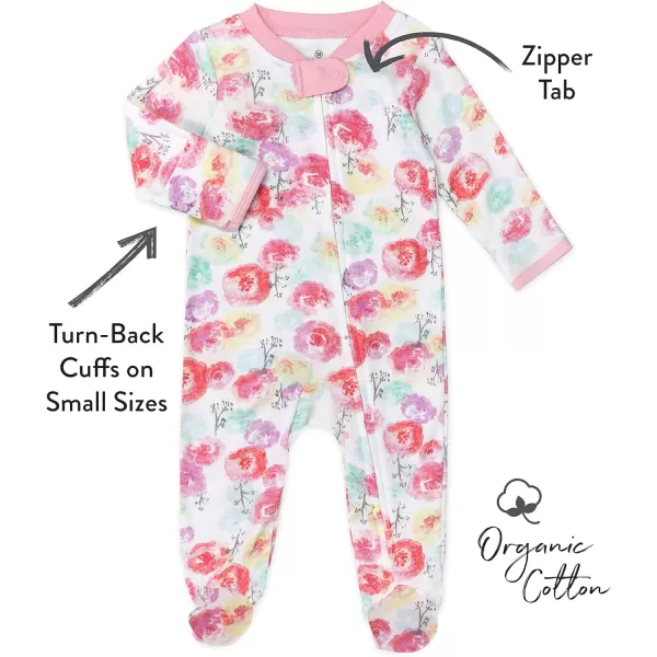 HonestBaby Sleep and Play Footed Pajamas OnePiece Sleeper Jumpsuit ZipFront Pjs 100 Organic Cotton for Baby Girls1 Rose Blossom