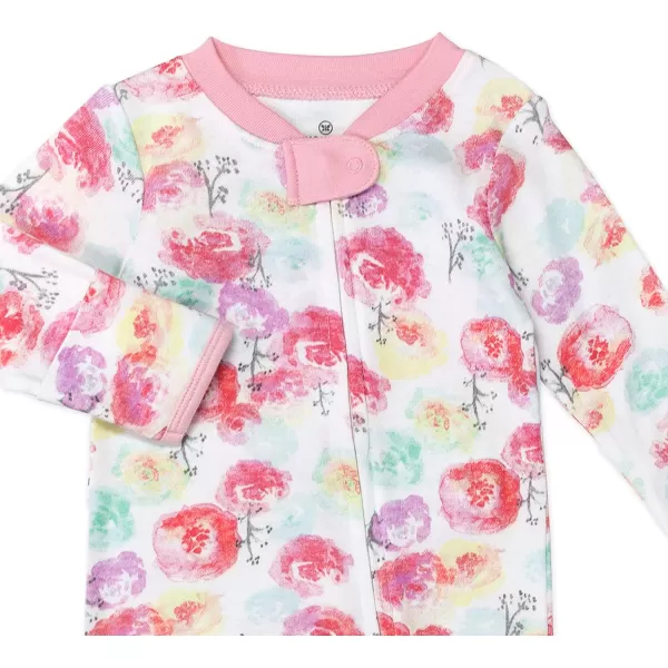 HonestBaby Sleep and Play Footed Pajamas OnePiece Sleeper Jumpsuit ZipFront Pjs 100 Organic Cotton for Baby Girls1 Rose Blossom