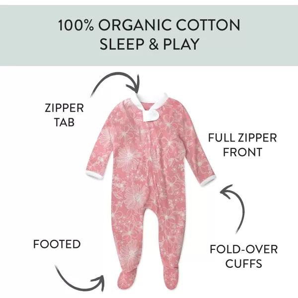 HonestBaby Sleep and Play Footed Pajamas OnePiece Sleeper Jumpsuit ZipFront Pjs 100 Organic Cotton for Baby Girls1 Sketchy Floral Pink
