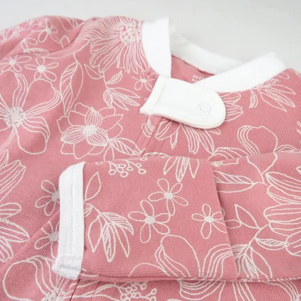 HonestBaby Sleep and Play Footed Pajamas OnePiece Sleeper Jumpsuit ZipFront Pjs 100 Organic Cotton for Baby Girls1 Sketchy Floral Pink