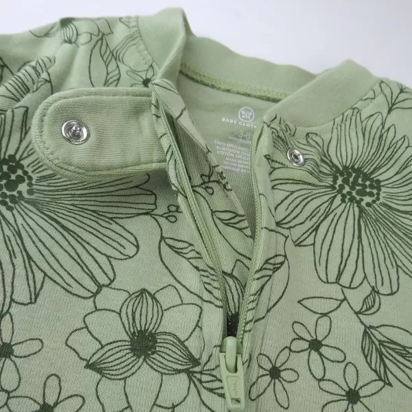 HonestBaby Sleep and Play Footed Pajamas OnePiece Sleeper Jumpsuit ZipFront Pjs 100 Organic Cotton for Baby Girls1 Sketchy Floral Sage