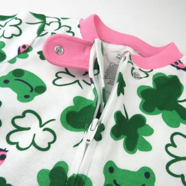 HonestBaby Sleep and Play Footed Pajamas OnePiece Sleeper Jumpsuit ZipFront Pjs 100 Organic Cotton for Baby Girls1 St Pats Girl