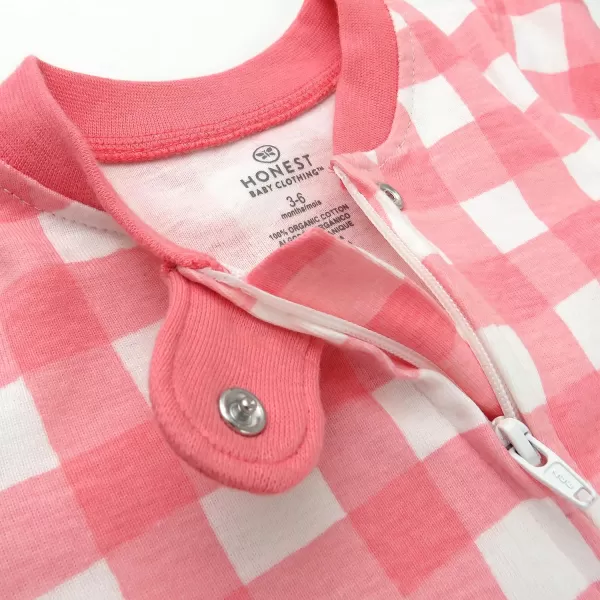 HonestBaby Sleep and Play Footed Pajamas OnePiece Sleeper Jumpsuit ZipFront Pjs 100 Organic Cotton for Baby Girls1 Strawberry Ice Buffalo Check