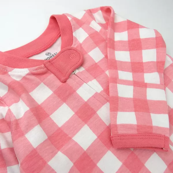 HonestBaby Sleep and Play Footed Pajamas OnePiece Sleeper Jumpsuit ZipFront Pjs 100 Organic Cotton for Baby Girls1 Strawberry Ice Buffalo Check