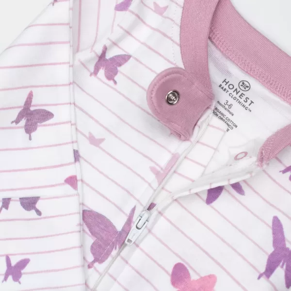HonestBaby Sleep and Play Footed Pajamas OnePiece Sleeper Jumpsuit ZipFront Pjs 100 Organic Cotton for Baby Girls2 Butterfly