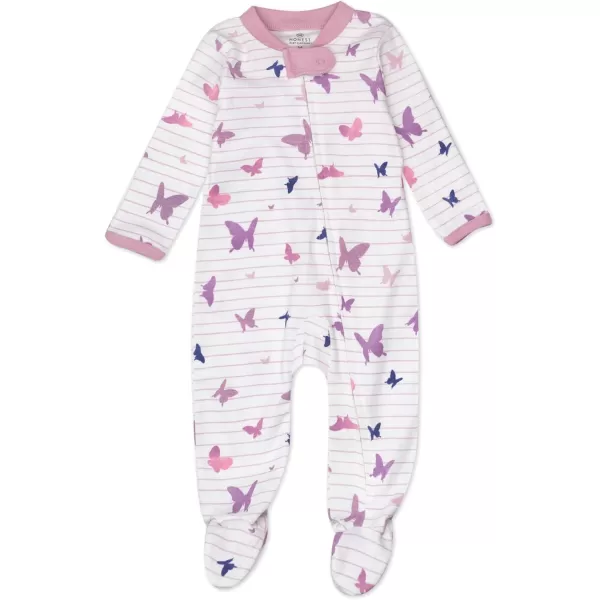 HonestBaby Sleep and Play Footed Pajamas OnePiece Sleeper Jumpsuit ZipFront Pjs 100 Organic Cotton for Baby Girls2 Butterfly