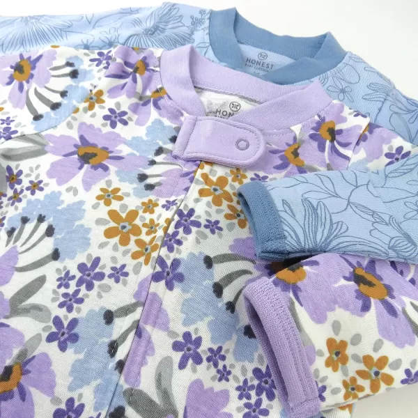 HonestBaby Sleep and Play Footed Pajamas OnePiece Sleeper Jumpsuit ZipFront Pjs 100 Organic Cotton for Baby Girls2 Jumbo Floral Lilac