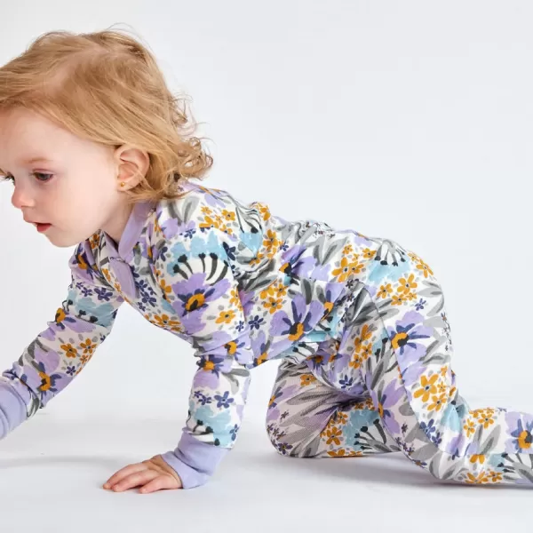 HonestBaby Sleep and Play Footed Pajamas OnePiece Sleeper Jumpsuit ZipFront Pjs 100 Organic Cotton for Baby Girls2 Jumbo Floral Lilac