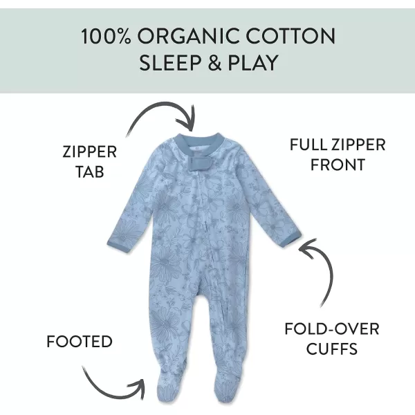 HonestBaby Sleep and Play Footed Pajamas OnePiece Sleeper Jumpsuit ZipFront Pjs 100 Organic Cotton for Baby Girls2 Jumbo Floral Lilac