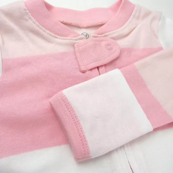 HonestBaby Sleep and Play Footed Pajamas OnePiece Sleeper Jumpsuit ZipFront Pjs 100 Organic Cotton for Baby Girls2 Jumbo Ombre Stripe Strawberry Cream