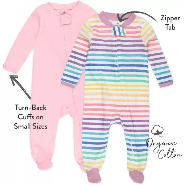 HonestBaby Sleep and Play Footed Pajamas OnePiece Sleeper Jumpsuit ZipFront Pjs 100 Organic Cotton for Baby Girls2 Rainbowstripe
