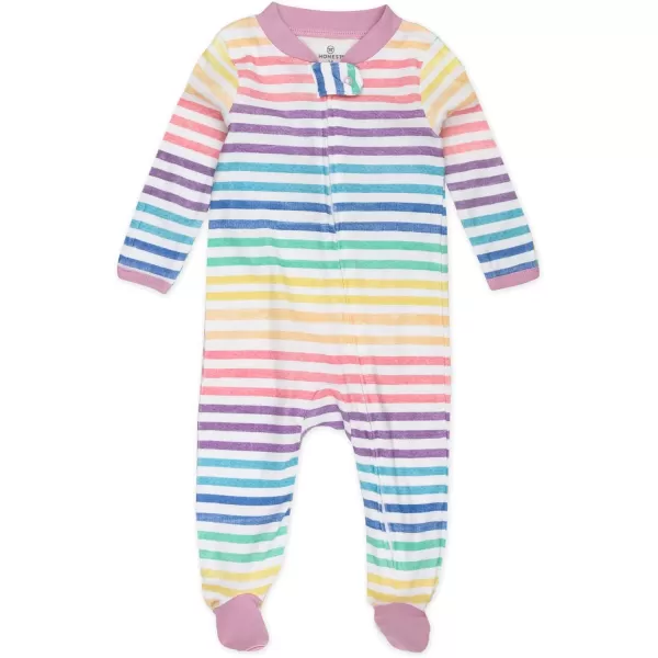 HonestBaby Sleep and Play Footed Pajamas OnePiece Sleeper Jumpsuit ZipFront Pjs 100 Organic Cotton for Baby Girls2 Rainbowstripe