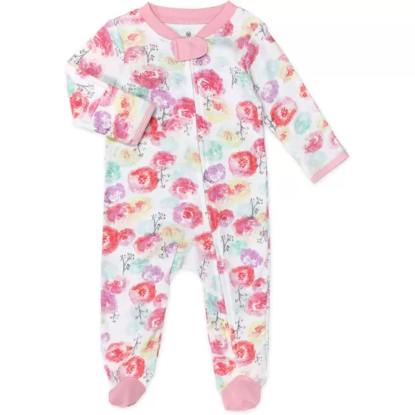 HonestBaby Sleep and Play Footed Pajamas OnePiece Sleeper Jumpsuit ZipFront Pjs 100 Organic Cotton for Baby Girls2 Rose BlossomLove Dot