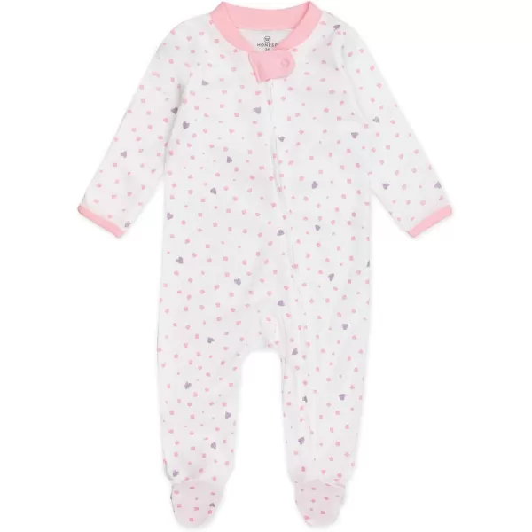 HonestBaby Sleep and Play Footed Pajamas OnePiece Sleeper Jumpsuit ZipFront Pjs 100 Organic Cotton for Baby Girls2 Rose BlossomLove Dot
