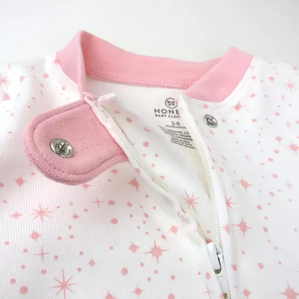 HonestBaby Sleep and Play Footed Pajamas OnePiece Sleeper Jumpsuit ZipFront Pjs 100 Organic Cotton for Baby Girls2 Twinkle Star WhitePink