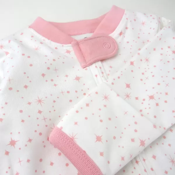 HonestBaby Sleep and Play Footed Pajamas OnePiece Sleeper Jumpsuit ZipFront Pjs 100 Organic Cotton for Baby Girls2 Twinkle Star WhitePink