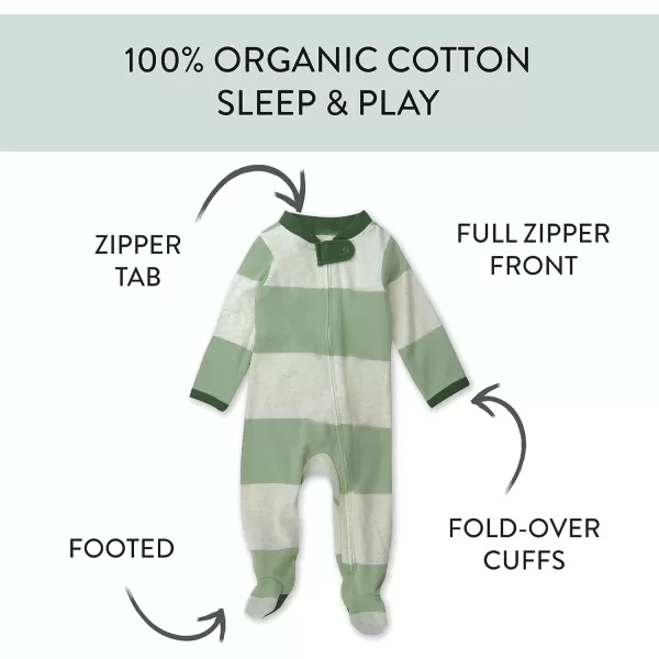 HonestBaby Sleep and Play Footed Pajamas OnePiece Sleeper Jumpsuit Zipfront PJs Organic Cotton for Baby Boys Unisex1 Bold Stripe Moss