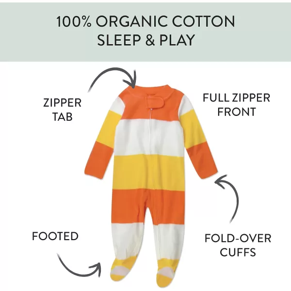 HonestBaby Sleep and Play Footed Pajamas OnePiece Sleeper Jumpsuit Zipfront PJs Organic Cotton for Baby Boys Unisex1 Candy Corn