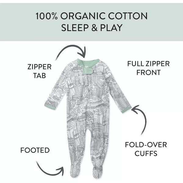 HonestBaby Sleep and Play Footed Pajamas OnePiece Sleeper Jumpsuit Zipfront PJs Organic Cotton for Baby Boys Unisex1 Cityscape Ny