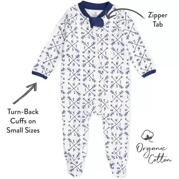 HonestBaby Sleep and Play Footed Pajamas OnePiece Sleeper Jumpsuit Zipfront PJs Organic Cotton for Baby Boys Unisex1 Compass