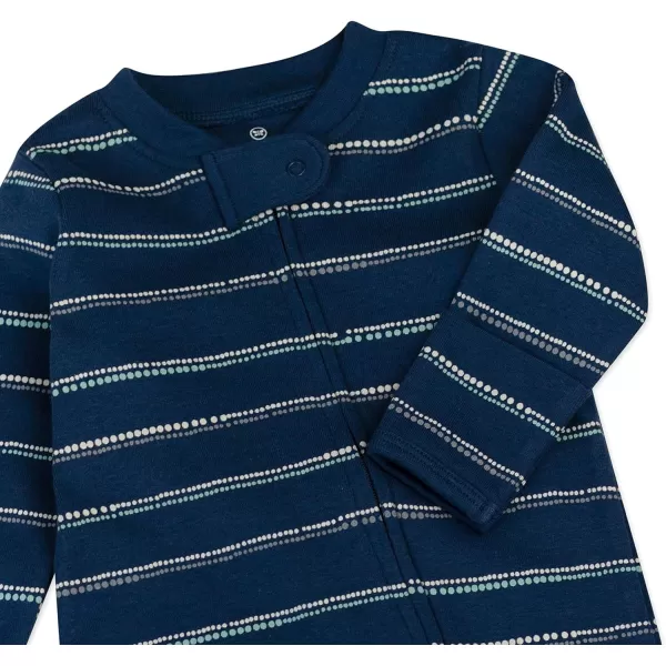 HonestBaby Sleep and Play Footed Pajamas OnePiece Sleeper Jumpsuit Zipfront PJs Organic Cotton for Baby Boys Unisex1 Dotted Stripe Navy Blue