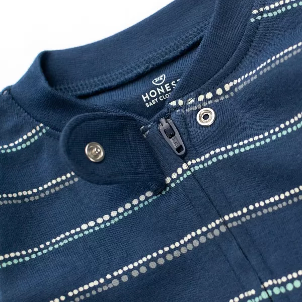 HonestBaby Sleep and Play Footed Pajamas OnePiece Sleeper Jumpsuit Zipfront PJs Organic Cotton for Baby Boys Unisex1 Dotted Stripe Navy Blue