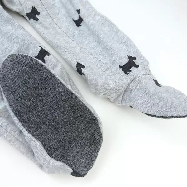 HonestBaby Sleep and Play Footed Pajamas OnePiece Sleeper Jumpsuit Zipfront PJs Organic Cotton for Baby Boys Unisex1 Grey Scotty Dog