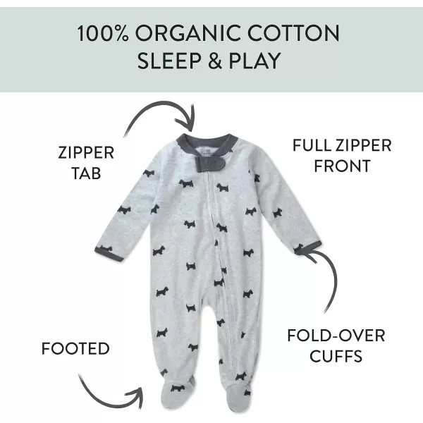 HonestBaby Sleep and Play Footed Pajamas OnePiece Sleeper Jumpsuit Zipfront PJs Organic Cotton for Baby Boys Unisex1 Grey Scotty Dog