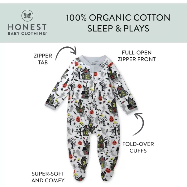 HonestBaby Sleep and Play Footed Pajamas OnePiece Sleeper Jumpsuit Zipfront PJs Organic Cotton for Baby Boys Unisex1 Haunted House