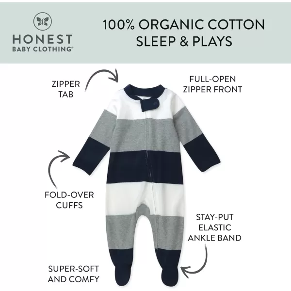 HonestBaby Sleep and Play Footed Pajamas OnePiece Sleeper Jumpsuit Zipfront PJs Organic Cotton for Baby Boys Unisex1 Jumbo Stripe Navy