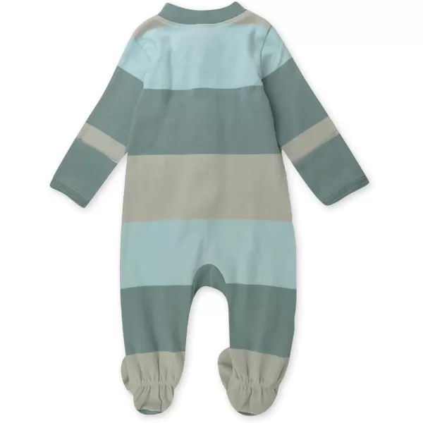 HonestBaby Sleep and Play Footed Pajamas OnePiece Sleeper Jumpsuit Zipfront PJs Organic Cotton for Baby Boys Unisex1 Jumbo Stripe Sage
