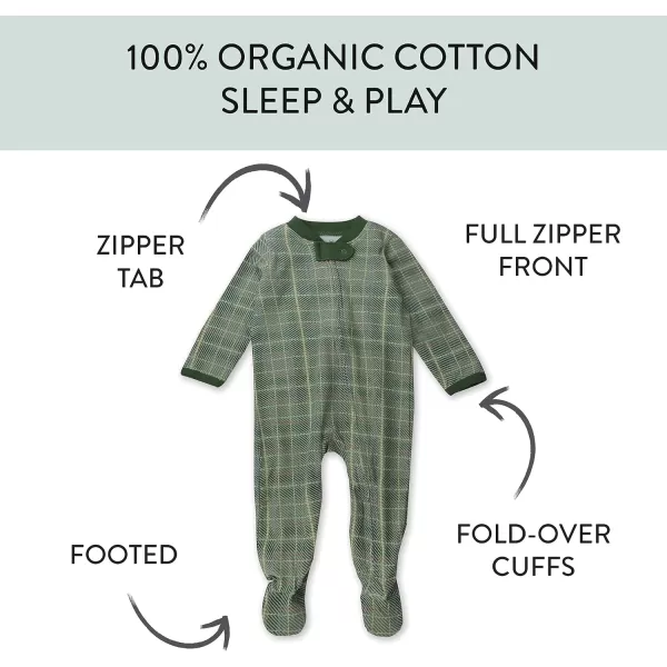 HonestBaby Sleep and Play Footed Pajamas OnePiece Sleeper Jumpsuit Zipfront PJs Organic Cotton for Baby Boys Unisex1 Loden Plaid