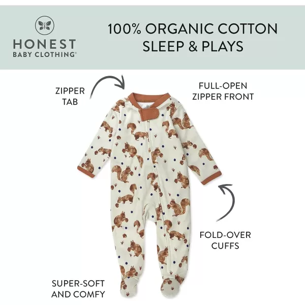 HonestBaby Sleep and Play Footed Pajamas OnePiece Sleeper Jumpsuit Zipfront PJs Organic Cotton for Baby Boys Unisex1 Nuts