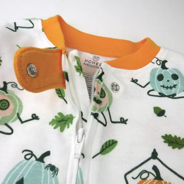 HonestBaby Sleep and Play Footed Pajamas OnePiece Sleeper Jumpsuit Zipfront PJs Organic Cotton for Baby Boys Unisex1 Pumpkin Posin