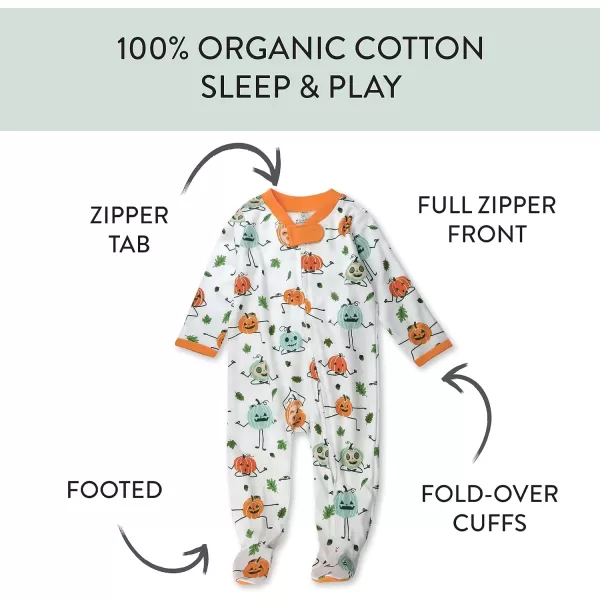 HonestBaby Sleep and Play Footed Pajamas OnePiece Sleeper Jumpsuit Zipfront PJs Organic Cotton for Baby Boys Unisex1 Pumpkin Posin