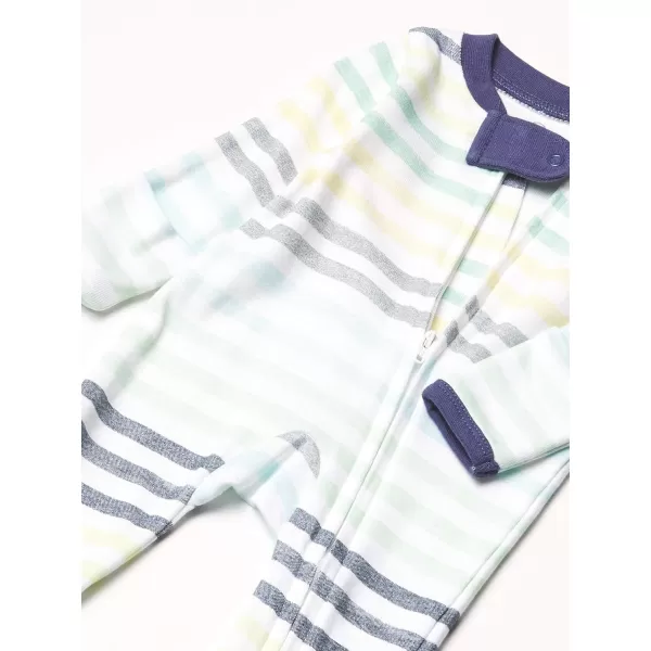 HonestBaby Sleep and Play Footed Pajamas OnePiece Sleeper Jumpsuit Zipfront PJs Organic Cotton for Baby Boys Unisex1 Rainbow Stripe Blues